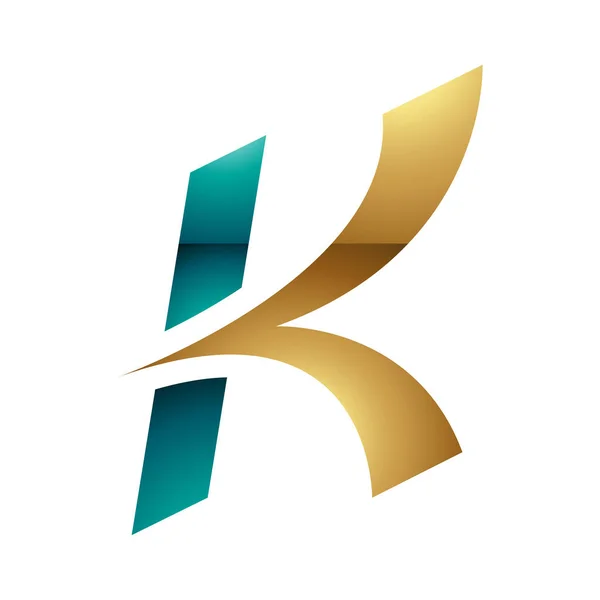 Persian Green Und Golden Glossy Italic Arrow Shaped Letter Icon — Stockfoto
