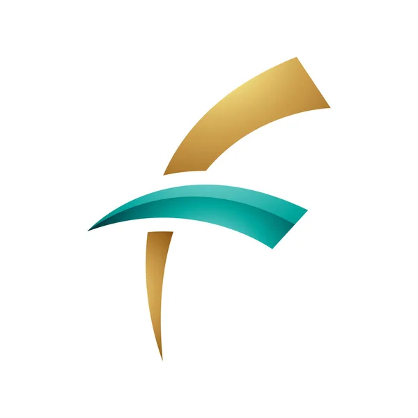 Persiska Grön Och Gyllene Glossy Letter Ikon Med Runda Spiky — Stockfoto
