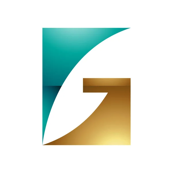 Perzisch Groen Gouden Rechthoekige Glanzende Letter Icoon Een Witte Achtergrond — Stockfoto