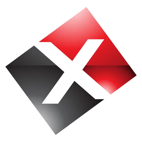 白い背景に赤と黒の光沢のある長方形の文字Xアイコン — ストック写真