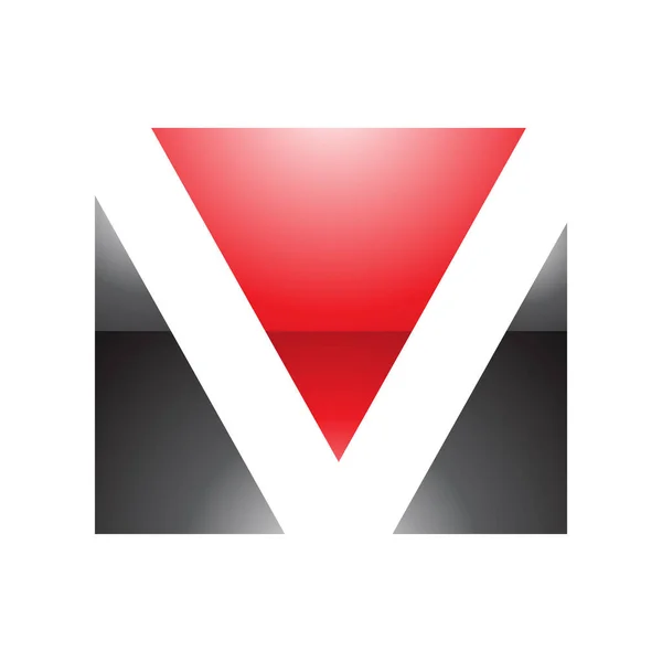 白い背景に赤と黒の光沢のある長方形の文字Vアイコン — ストック写真