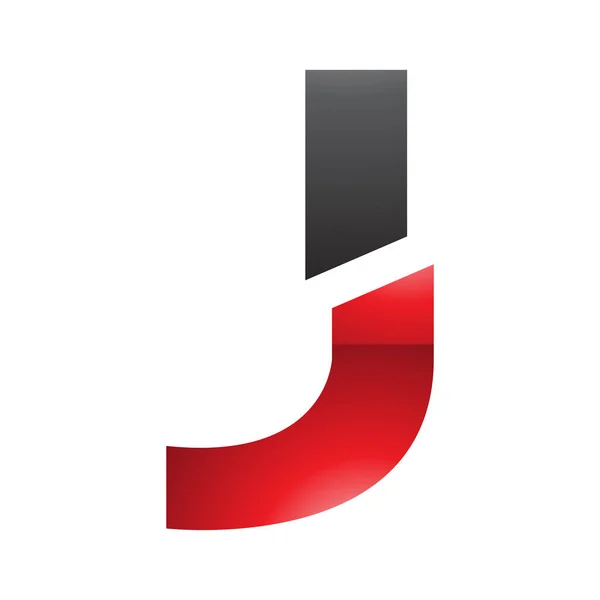 白い背景に赤と黒の光沢のあるスプリット形状の手紙Jアイコン — ストック写真