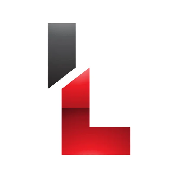 Red Black Glossy Dividir Forma Letra Ícone Fundo Branco — Fotografia de Stock