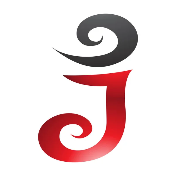 白色背景上的红色和黑色光滑涡旋形字母J图标 — 图库照片