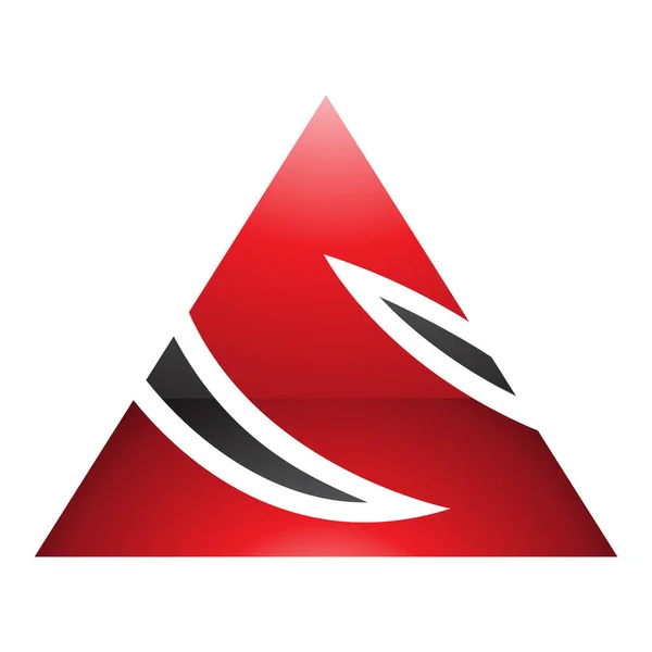 Red Black Glossy Triângulo Forma Letra Ícone Fundo Branco — Fotografia de Stock