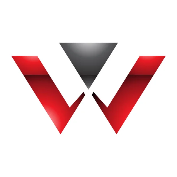 白い背景に赤と黒の光沢のある三角形の文字Wアイコン — ストック写真