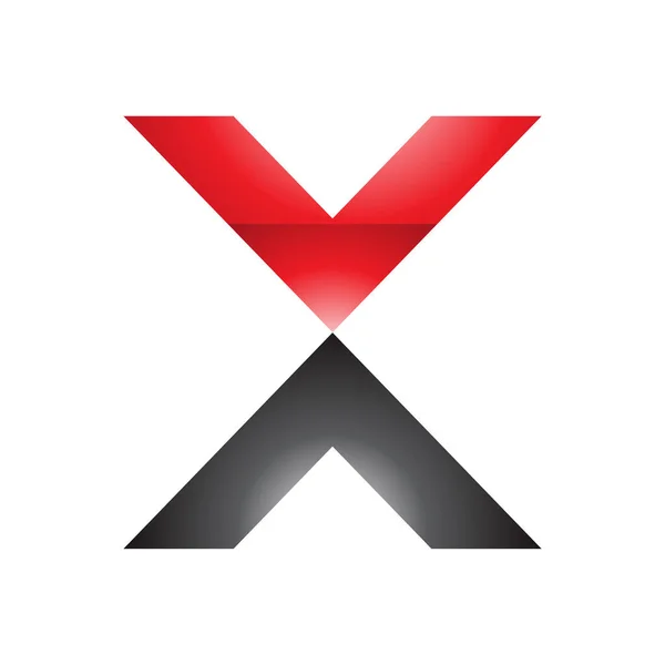 白い背景に赤と黒の光沢のあるV形のレターXアイコン — ストック写真