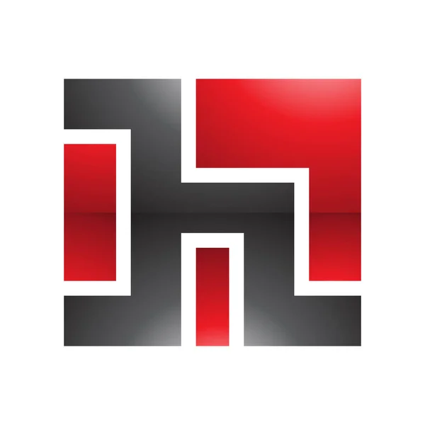 白色背景上红色和黑色方块形状的光滑字母H图标 — 图库照片