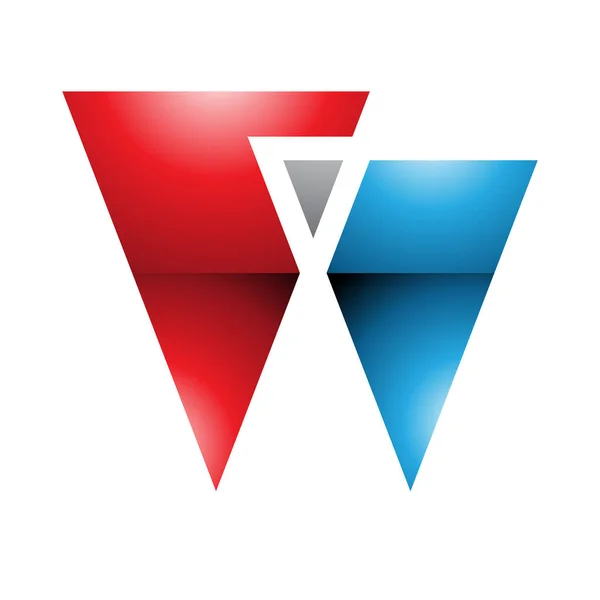 白い背景にトライアングルと赤と青の光沢のある手紙Wアイコン — ストック写真