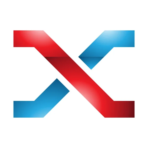 Red Blue Glossy Letter Icon Com Linhas Cruzamento Fundo Branco — Fotografia de Stock