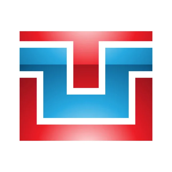 Красный Синий Глянцевый Прямоугольник Форме Буквы Икона Белом Фоне — стоковое фото