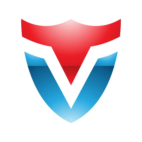 Escudo Brilhante Vermelho Azul Forma Letra Ícone Fundo Branco — Fotografia de Stock