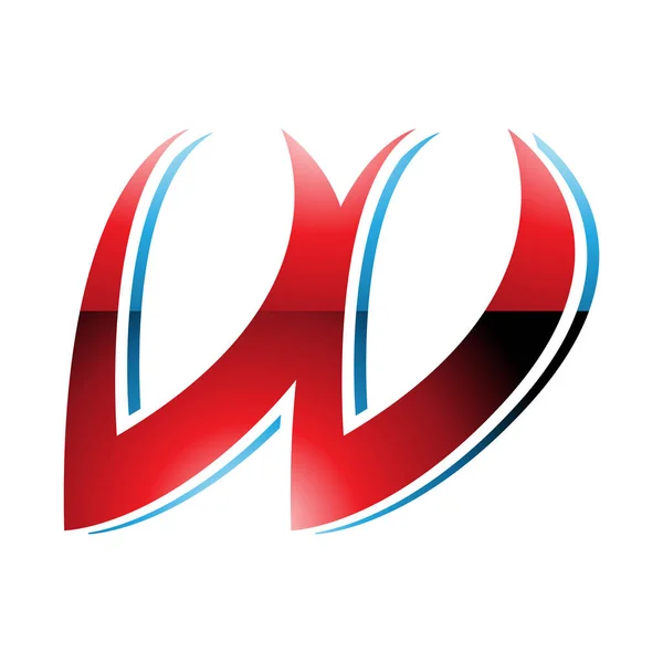 赤と青の光沢のあるスパイクイタリックホワイトバックグラウンドの文字Wアイコン — ストック写真