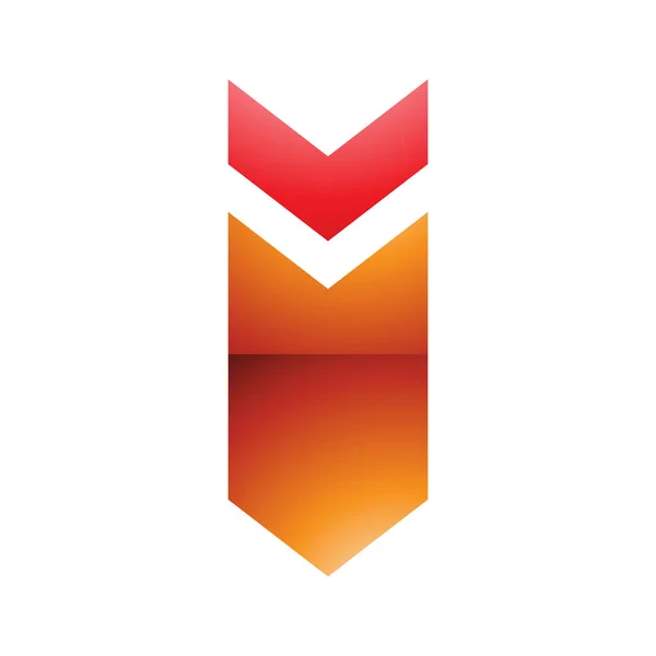 Röd Och Orange Glossy Facing Arrow Formad Bokstav Ikonen Vit — Stockfoto