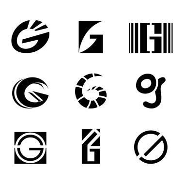 Beyaz Arkaplanda Siyah Soyut Harf G Simgeleri
