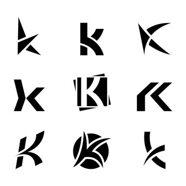 Beyaz Arkaplanda Siyah Soyut Harf K Simgeleri