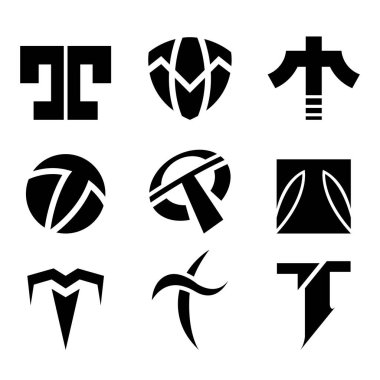 Beyaz Arkaplanda Siyah Soyut Harf T Simgeleri