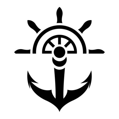 Beyaz Arkaplanda Siyah Soyut Anchor ve Tekerlek Simgesi