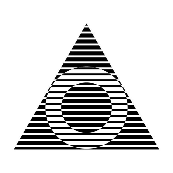 Ícone Listrado Abstrato Preto Triângulo Com Círculos Fundo Branco — Vetor de Stock
