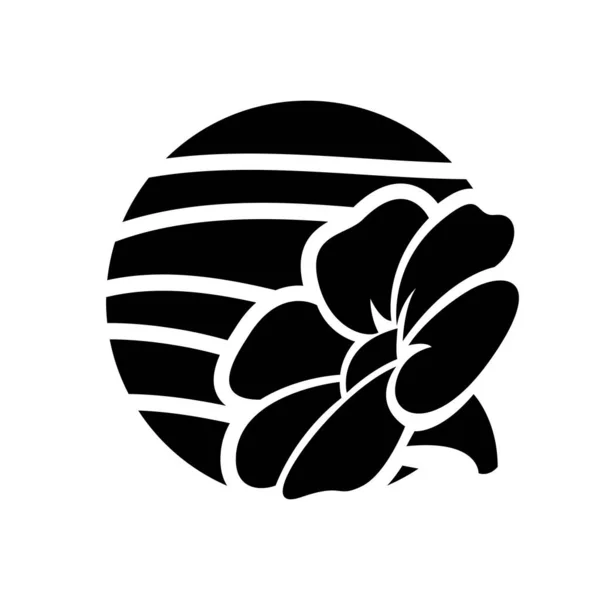 Beyaz Arkaplanda Çizgili Çember Üzerinde Bir Çiçeğin Siyah Soyut Simgesi — Stok Vektör