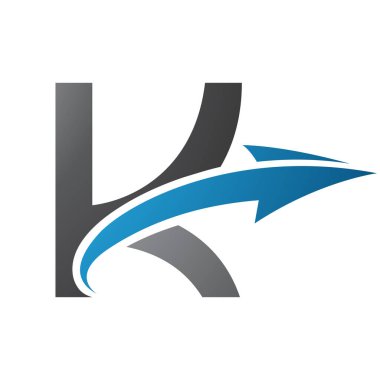 Mavi ve Siyah Büyük Harf K Simgesi Beyaz Arkaplanda Ok