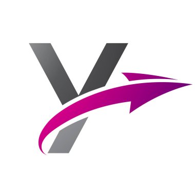 Magenta ve Siyah Büyük Harf Y Simgesi Beyaz Arkaplanda Ok