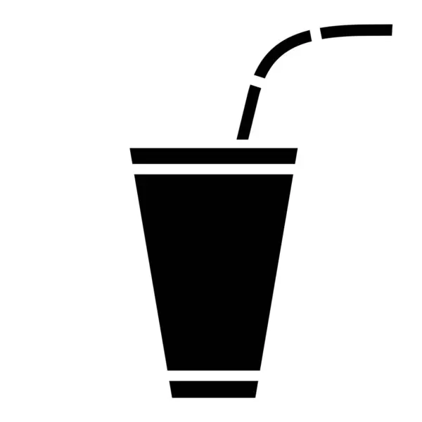 白い背景に黒い抽象的な単純な飲料とストローアイコン — ストックベクタ