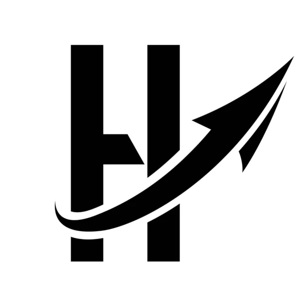 Black Futuristic Letter H Icon with an Arrow on a White Background