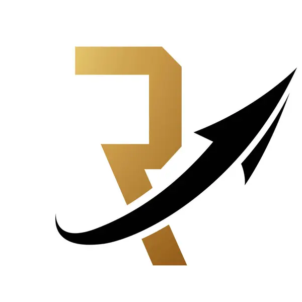 Gold Black Futuristic Letter Icon Arrow White Background — Stock Vector