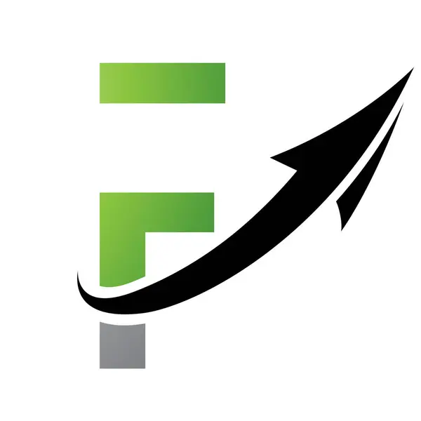 绿色和黑色未来派字母F白色背景箭头图标 — 图库矢量图片