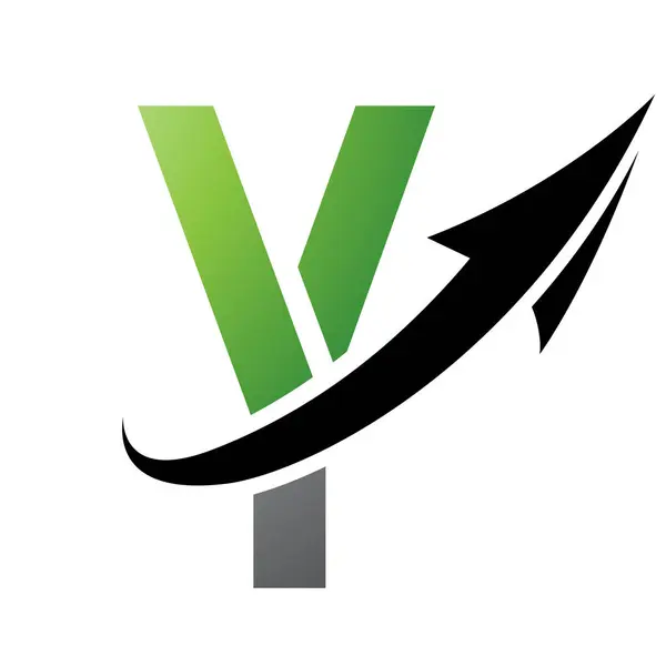 Grön Och Svart Futuristisk Bokstav Ikonen Med Pil Vit Bakgrund — Stock vektor