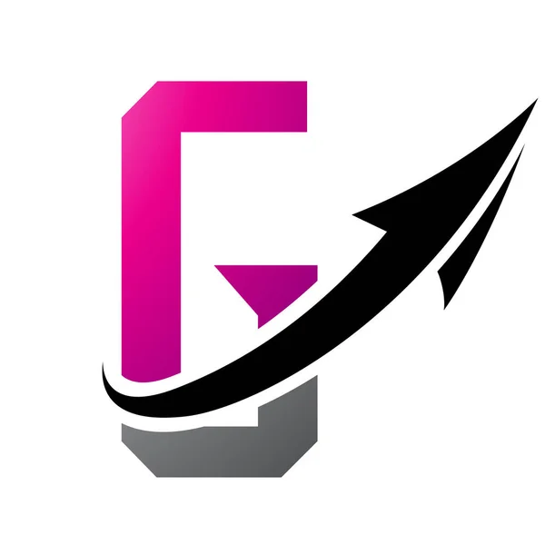 Magenta and Black Futuristic Letter G Icon with an Arrow on a White Background