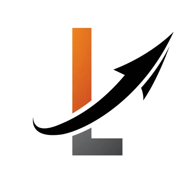 Ikon Futuristik Hitam Dan Oranye Dengan Panah Latar Belakang Putih - Stok Vektor