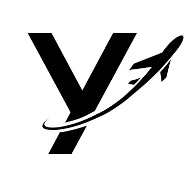 Siyah Büyük Harf Y Simgesi Beyaz Arkaplan 'da bir uçakla