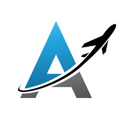 Mavi ve Siyah Büyük Harf Beyaz Arkaplanda Uçağı Olan Simge