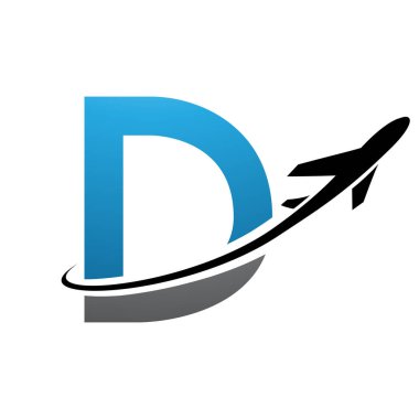 Mavi ve Siyah Büyük Harf D Simgesi Beyaz Arkaplanda Uçağı Olan