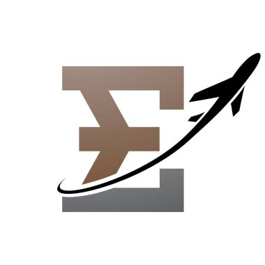 Kahverengi ve Siyah Antik Mektup E Simgesi Beyaz Arkaplanda bir uçakla