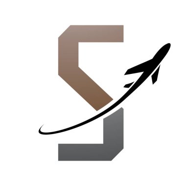 Kahverengi ve Siyahi Futuristik Harf S Simgesi Beyaz Arkaplan 'da bir uçakla