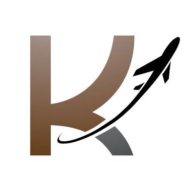 Kahverengi ve Siyah Büyük Harf K Simgesi Beyaz Arkaplan 'da bir uçakla