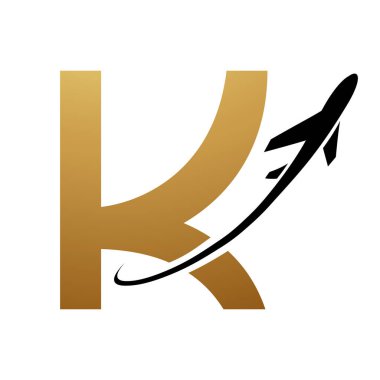 Altın ve Siyah Büyük Harf K Simgesi Beyaz Arkaplanda Uçağı Olan