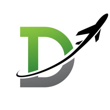 Yeşil ve Siyah Antik Mektup D Simgesi Beyaz Arkaplan 'da bir uçakla