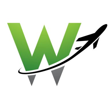 Yeşil ve Siyah Büyük Harf W Simgesi Beyaz Arkaplan 'da bir uçakla