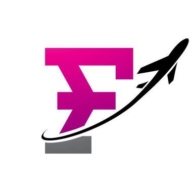 Magenta ve Siyah Antik Mektup F Simgesi Beyaz Arkaplanda bir uçakla