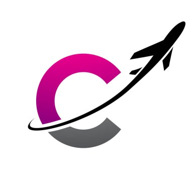 Magenta ve Siyah Küçük Harf C Simgesi Beyaz Arkaplan 'da bir uçakla