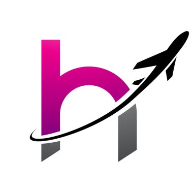 Magenta ve Siyah Küçük Harf H Icon Beyaz Arkaplanda bir uçakla