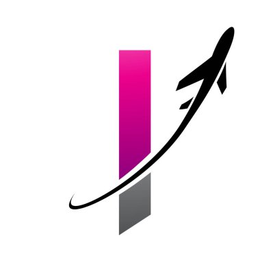 Magenta ve Siyah Küçük Harf L Simgesi Beyaz Arkaplan 'da bir uçakla