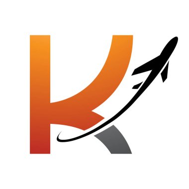 Turuncu ve Siyah Büyük Harf K Simgesi Beyaz Arkaplan 'da bir uçakla