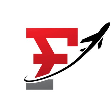 Kırmızı ve Siyah Antika Harf F Simgesi Beyaz Arkaplan 'da bir uçakla