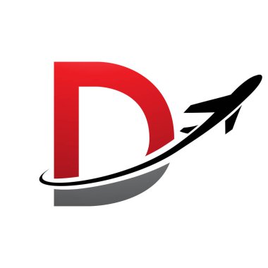 Kırmızı ve Siyah Büyük Harf D Simgesi Beyaz Arkaplanda bir uçakla