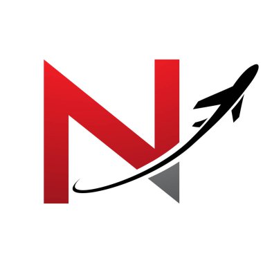 Kırmızı ve Siyah Büyük Harf N Simgesi Beyaz Arkaplan 'da bir uçakla